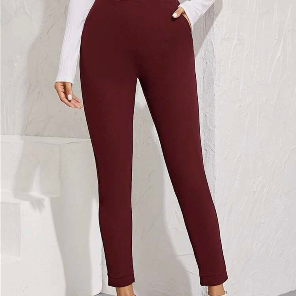 Formal burgundy high rise ankle pants